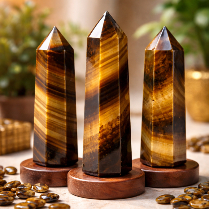 Trụ Mắt Hổ tự nhiên (Tiger Eye) - Bảo vệ khỏi năng lượng xấu, vững tinh thần - Đá thanh tẩy 8~10 cm