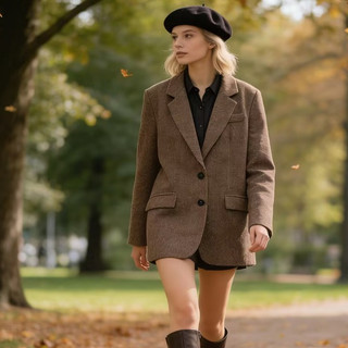 Blazer Zara made in Morocco áo khoác dạ len caro nâu lót lụa sang đẹp
