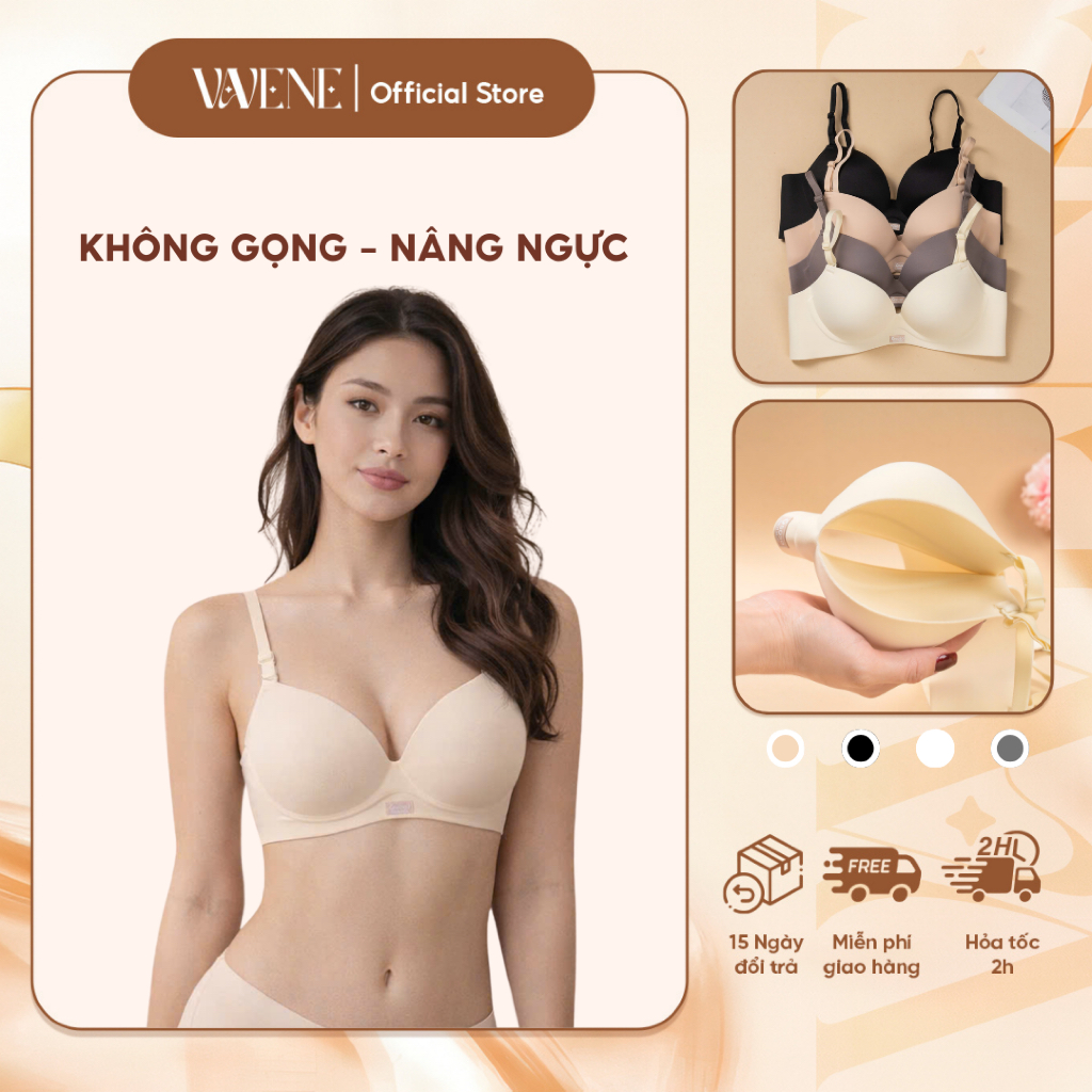 Áo lót su tàng hình VANVENE, áo ngực nữ không gọng đệm dày 3cm nâng ngực, tạo khe, không lộ viền chống xệ