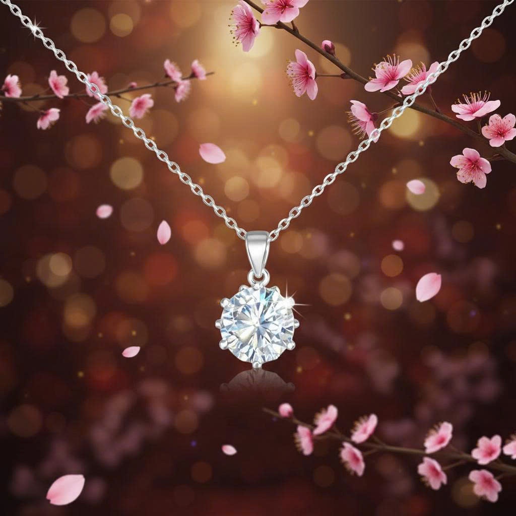 Mặt dây chuyền bạc 925 Đá Moissanite 8mm 6 chấu tròn
