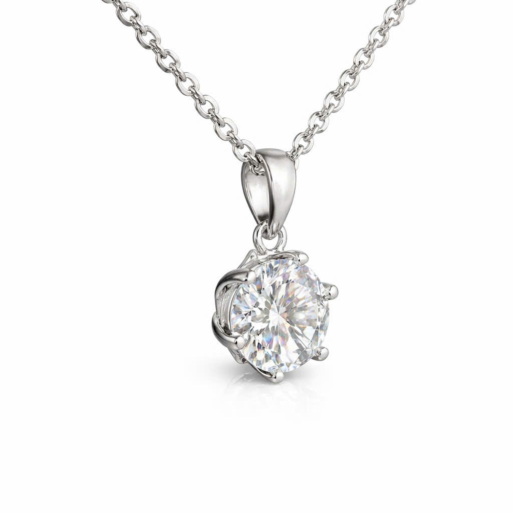 Mặt dây chuyền bạc 925 Đá Moissanite 8mm 6 chấu tròn
