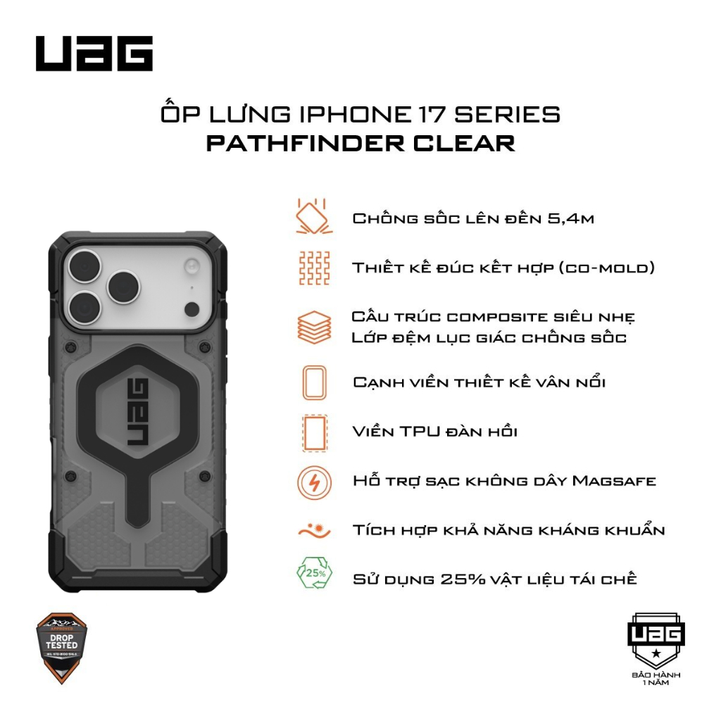 [iPhone 17 Series] Tổng hợp Ốp lưng UAG chống sốc chuẩn quân đội, chống sốc lên tới 7.8m, hỗ trợ sạc không dây