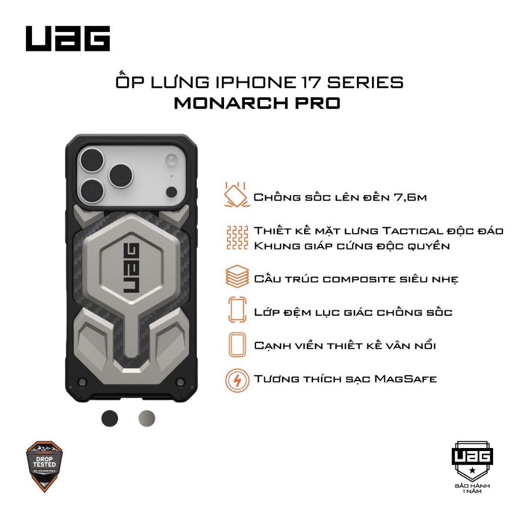 [iPhone 17 Pro Max] Ốp lưng UAG chính hãng chống sốc chuẩn quân đội, hỗ trợ sạc từ tính