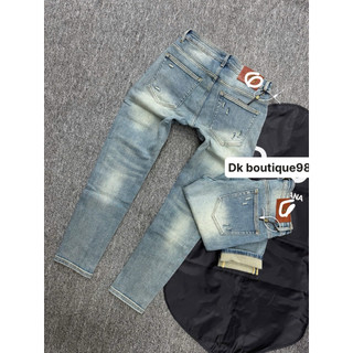 Quần Jean Nam Dáng Slimfit Rách Nhẹ Wash Loang Phong Cách Trẻ Trung Cá Tính