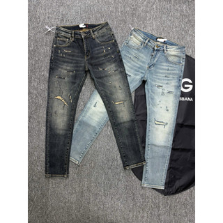 Quần Jean Nam Dáng Slimfit Rách Nhẹ Wash Loang Phong Cách Trẻ Trung Cá Tính