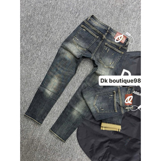 Quần Jean Nam Dáng Slimfit Rách Nhẹ Wash Loang Phong Cách Trẻ Trung Cá Tính