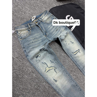 Quần Jean Nam Dáng Slimfit Rách Nhẹ Wash Loang Phong Cách Trẻ Trung Cá Tính