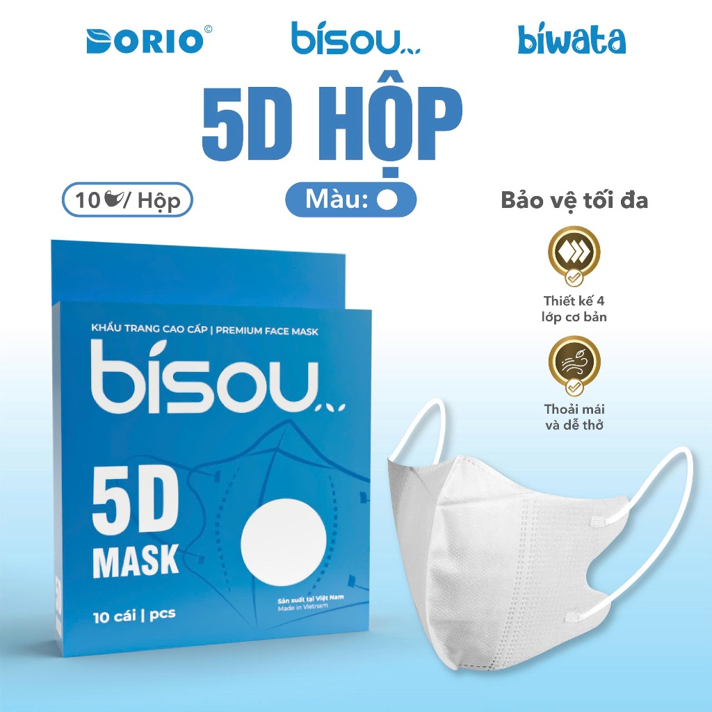 Combo 3 hộp khẩu Trang Cao Cấp 5D Hộp hiệu Bisou