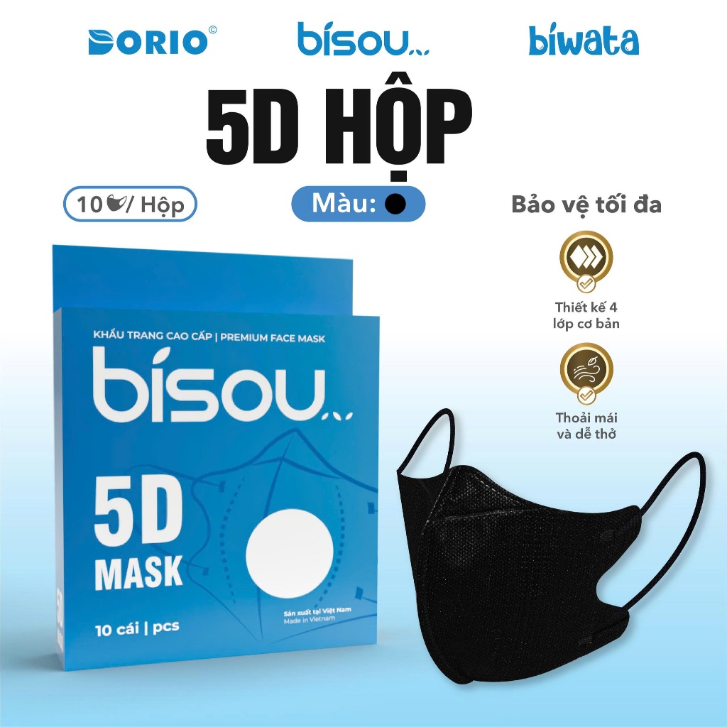 Combo 3 hộp khẩu Trang Cao Cấp 5D Hộp hiệu Bisou