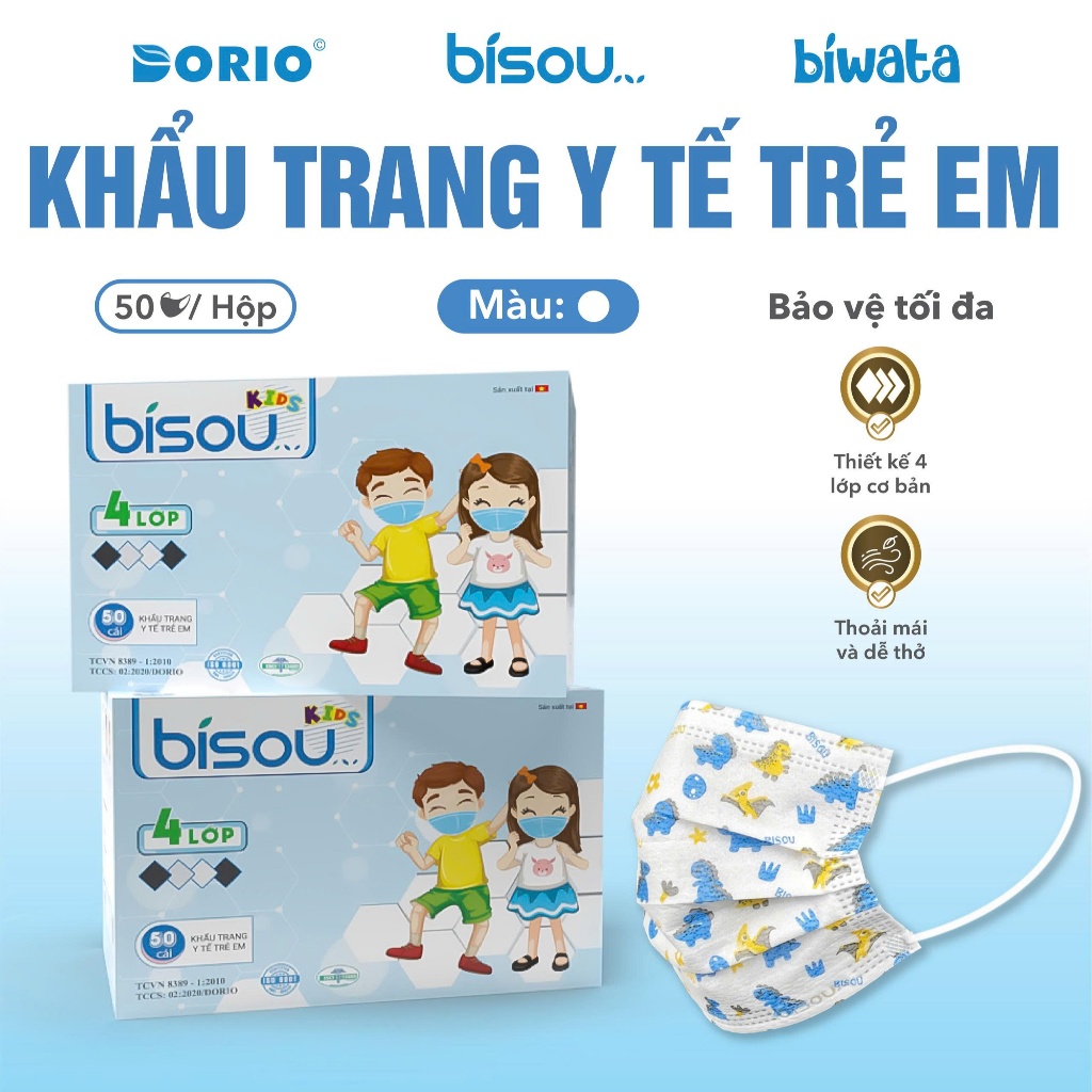 Hộp 50 cái khẩu trang y tế trẻ em hiệu BISOU