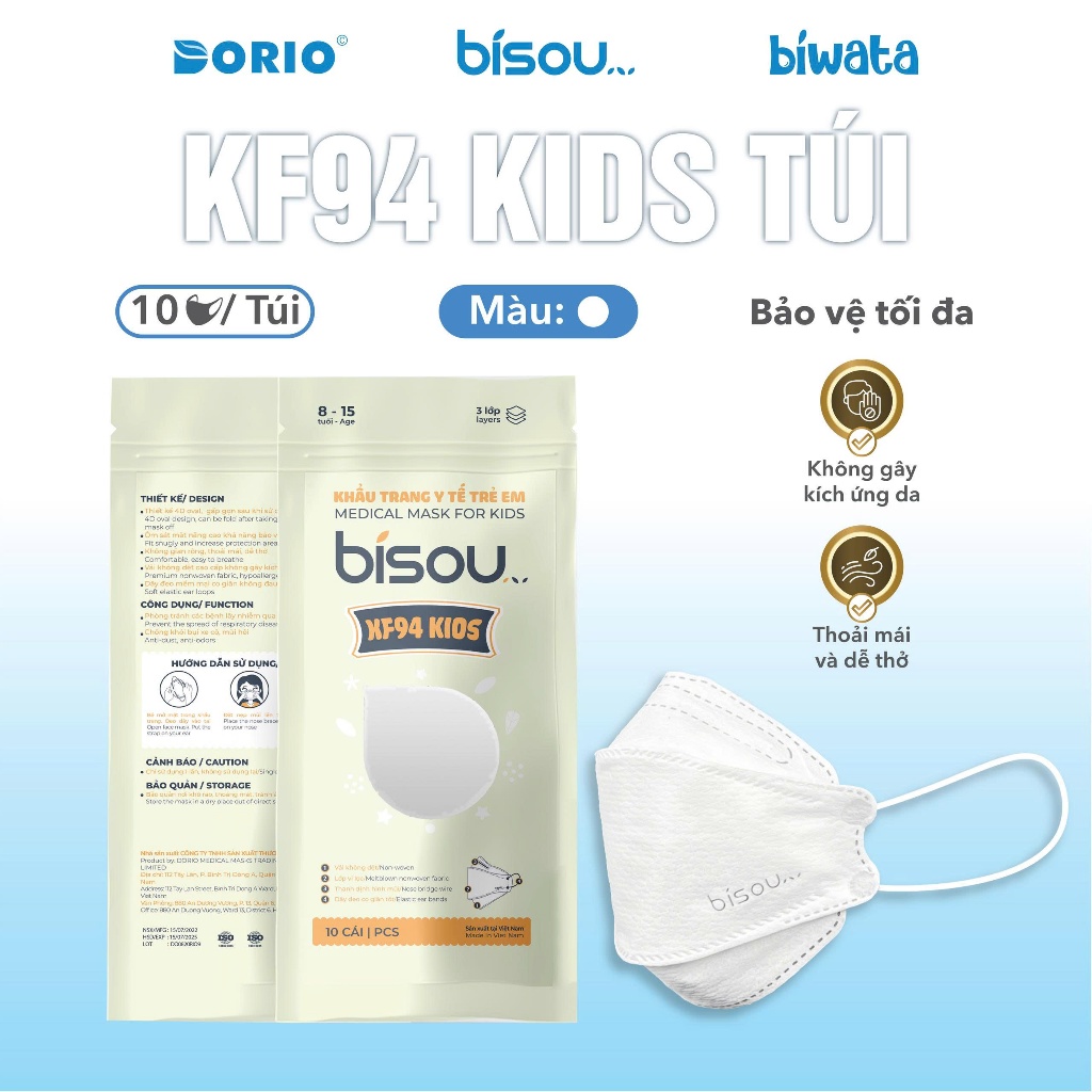 Combo 10 túi khẩu trang KF94 kids hiệu BISOU