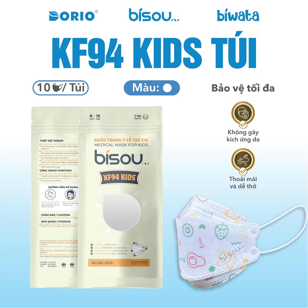 Combo 10 túi khẩu trang KF94 kids hiệu BISOU