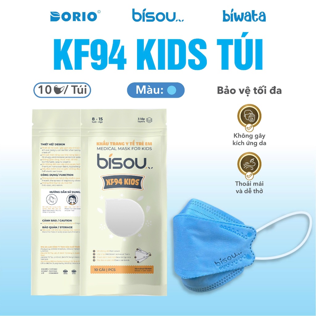Combo 10 túi khẩu trang KF94 kids hiệu BISOU
