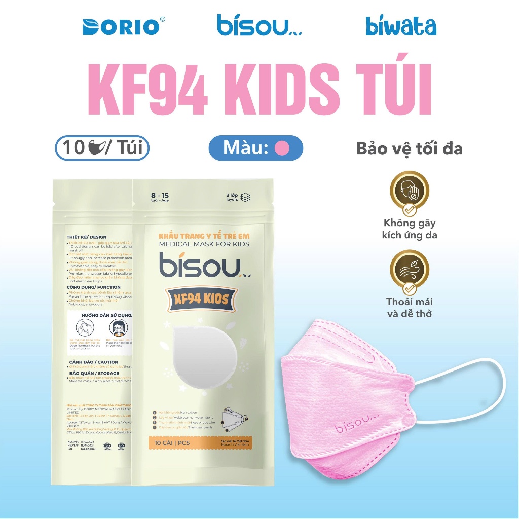 Combo 10 túi khẩu trang KF94 kids hiệu BISOU