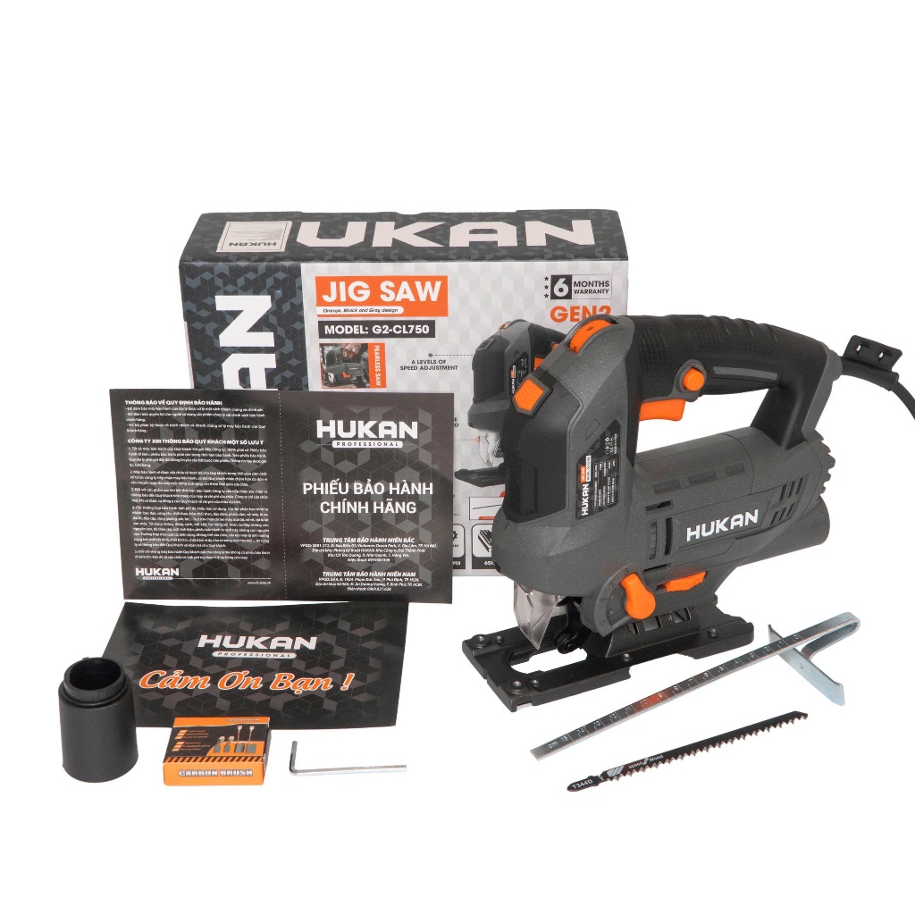Máy Cưa Lọng Điện HUKAN 750W Gen2 G2-CL750 | 6 Cấp Chỉnh Tốc | Cắt Gỗ 65mm – Sắt 3mm | Tặng Phụ Kiện Kèm