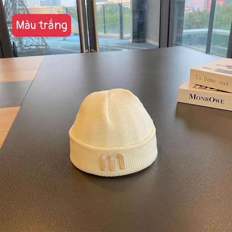 Mũ Len Em Bé Thêu Chữ M – Mũ Beanie Cho Bé Trai Bé Gái, Giữ Ấm Mềm Mại, Phong Cách Hàn Quốc
