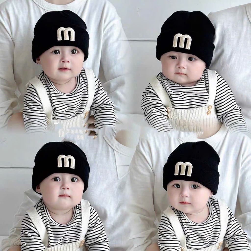 Mũ Len Em Bé Thêu Chữ M – Mũ Beanie Cho Bé Trai Bé Gái, Giữ Ấm Mềm Mại, Phong Cách Hàn Quốc