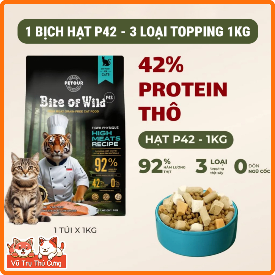Hạt Cho Mèo Bite Of Wild P42 Không Độn Ngũ Cốc, Hàm Lượng Protein 42%, Giúp Mèo Tăng Cân