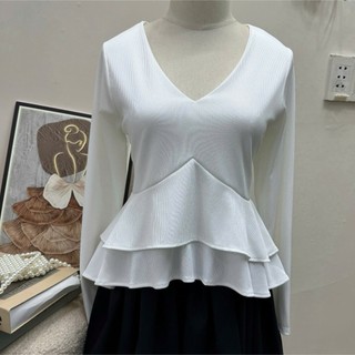 Áo bigsize nữ cổ tim tay dài phom CRT, chiết eo peplum giúp thon gọn vòng 2 - 56-92kg A344