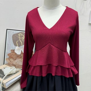 Áo bigsize nữ cổ tim tay dài phom CRT, chiết eo peplum giúp thon gọn vòng 2 - 56-92kg A344