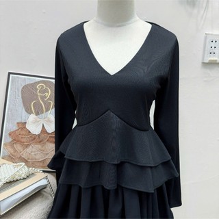 Áo bigsize nữ cổ tim tay dài phom CRT, chiết eo peplum giúp thon gọn vòng 2 - 56-92kg A344