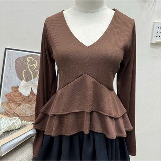 Áo bigsize nữ cổ tim tay dài phom CRT, chiết eo peplum giúp thon gọn vòng 2 - 56-92kg A344