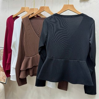 Áo bigsize nữ cổ tim tay dài phom CRT, chiết eo peplum giúp thon gọn vòng 2 - 56-92kg A344