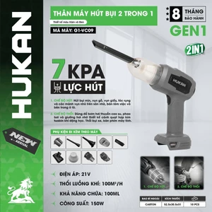 Thân Máy Hút Bụi 2in1 HUKAN (Gen1) G1-VC09 | 21V | Lực Hút 7Kpa | Hút & Thổi | Nhẹ 0.5Kg
