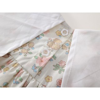 Váy Cho Bé Gái, Váy Cổ Bèo Thiết Kế Thêu Gấu Dễ Thương Chất Liệu Cotton Thoáng Khí
