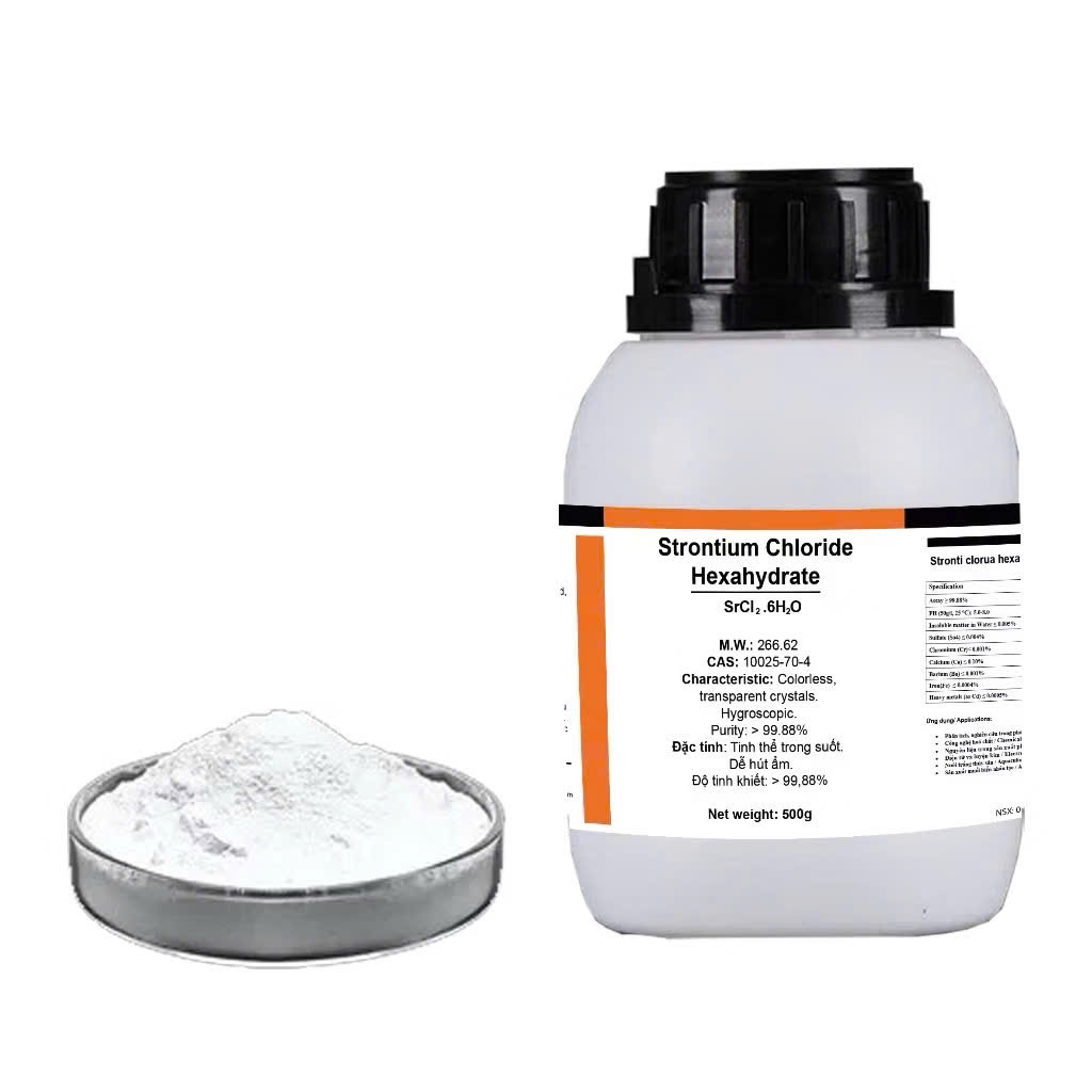 Hoá chất Strontium chloride hexahydrate. CAS: 10025-70-4 SrCL2 6H2O.Lọ ...
