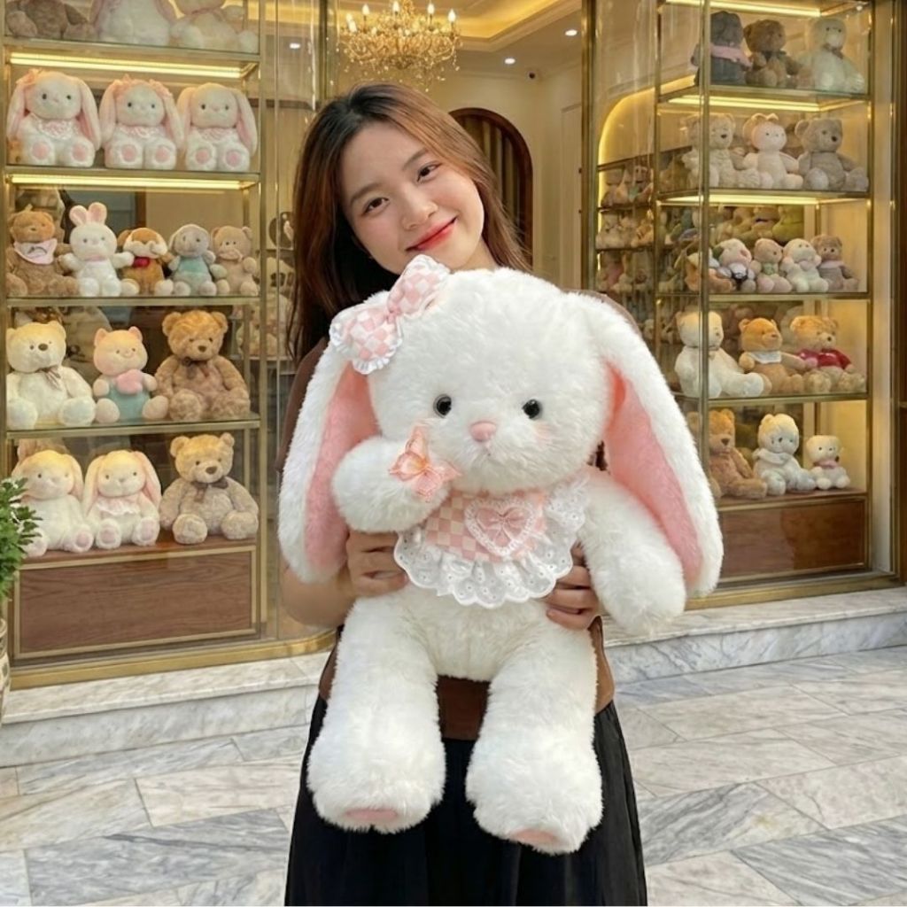 Gấu Bông Tai Thỏ Mềm Mại, Teddy Đeo Yếm Em Bé Quà Tặng Cho Bạn Gái,Trẻ Em Làm Gấu Ôm Ngủ Dịp Sinh Nhật