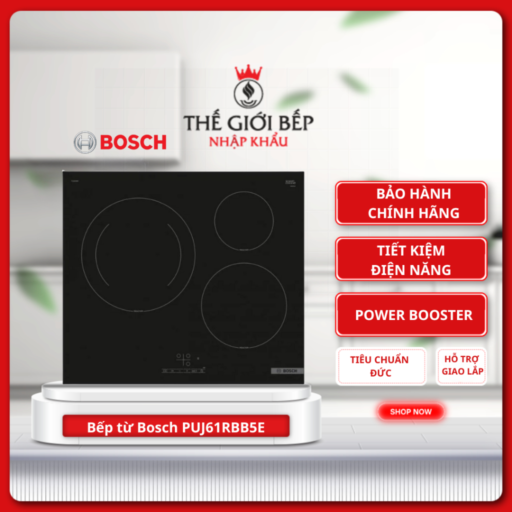 Bếp Từ 3 Vùng Nấu Lắp Âm Bosch PUJ61RBB5E Mặt Kính Schott Ceran, Cảm Ứng Trượt