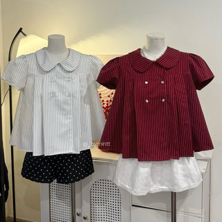 Ruly Top | Áo babydoll kẻ cổ sen phối nút | Bymintt