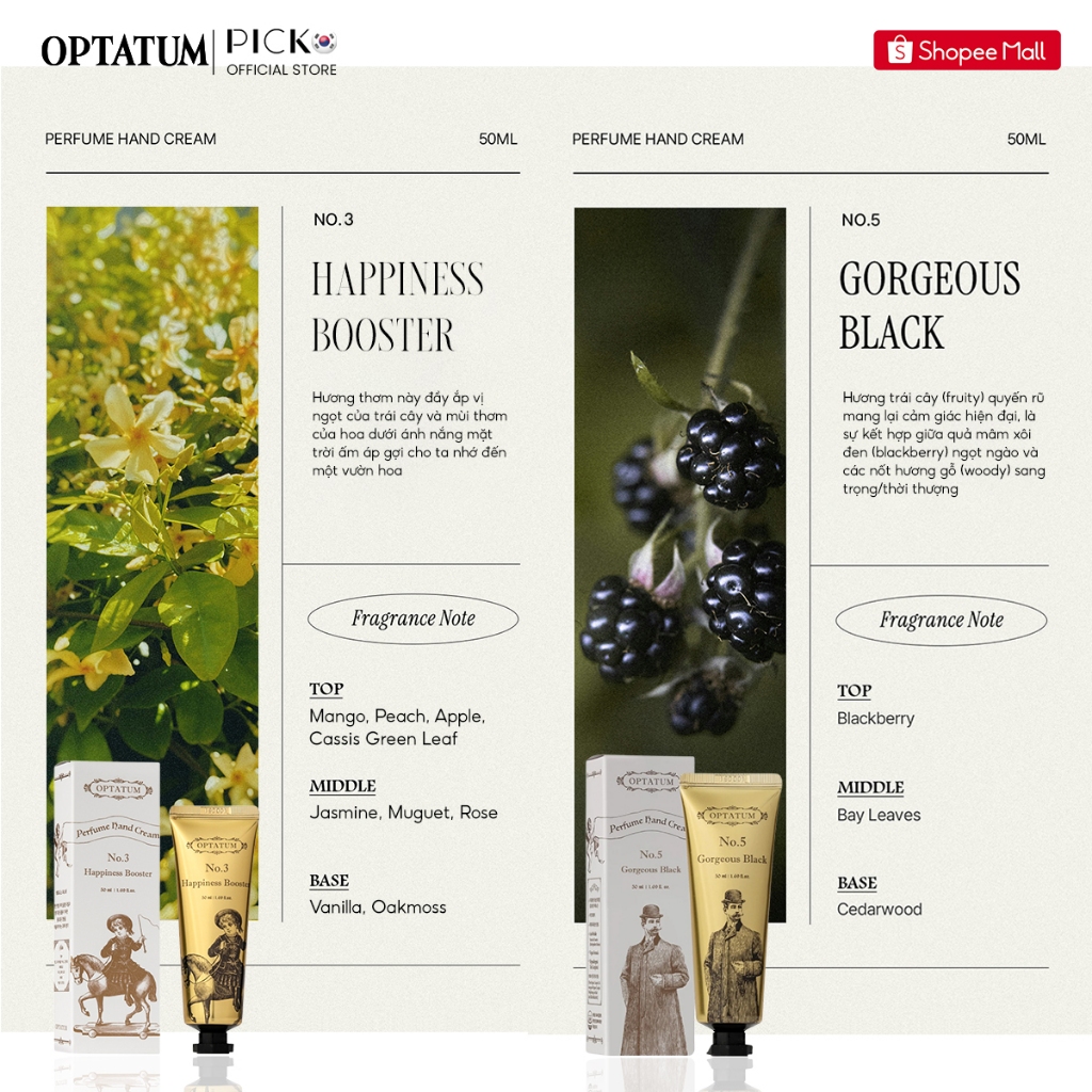 Combo 2 Kem Dưỡng Da Tay Hương Nước Hoa Optatum Perfume Hand Cream 50ml