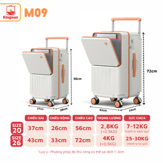 Vali Kéo Du Lịch Cao Cấp Kingsun Size 20/24/28inch KS-M09 Có Ngăn Đựng Laptop Nhựa Abs+PC, Bảo Hành 5 Năm