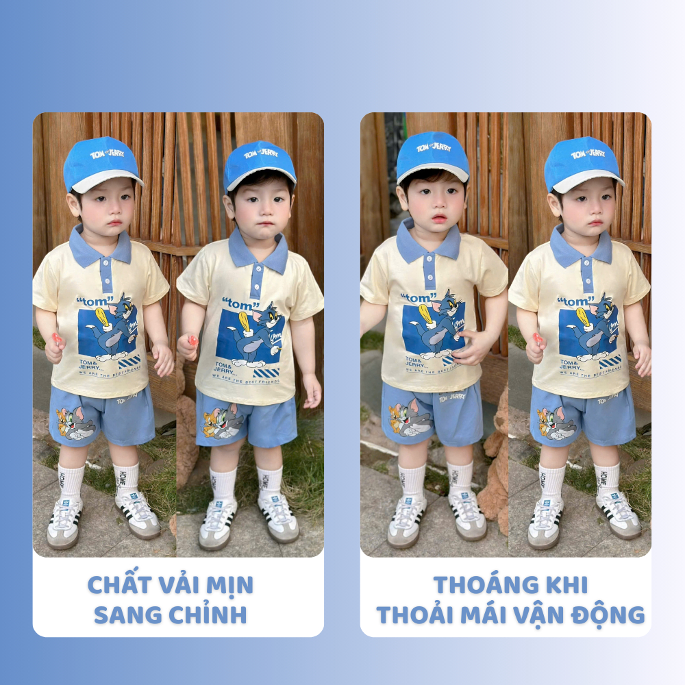 [À ƠI SHOP] C86- bộ polo cổ xanh tom jerry kèm mũ- a117.1750