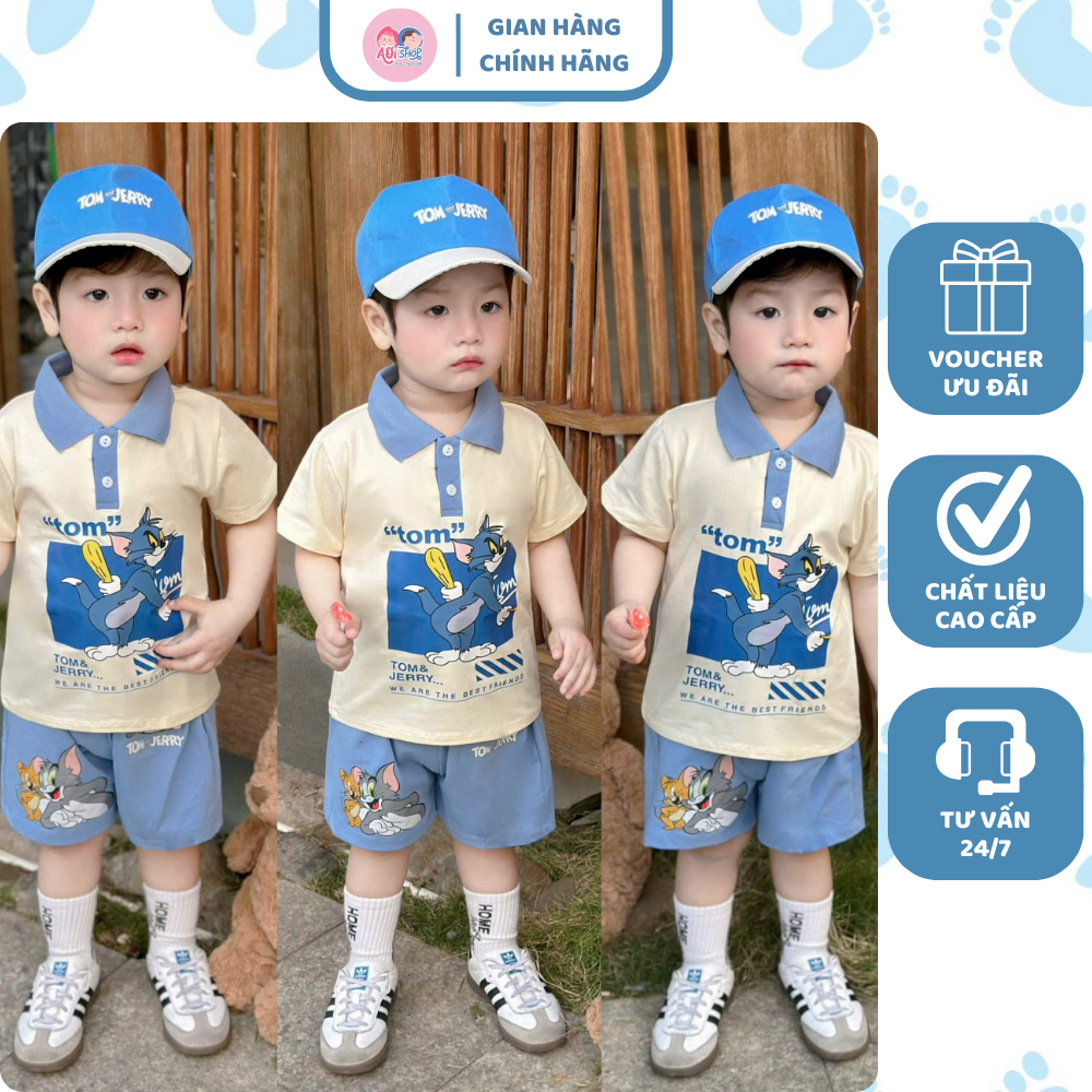 [À ƠI SHOP] C86- bộ polo cổ xanh tom jerry kèm mũ- a117.1750