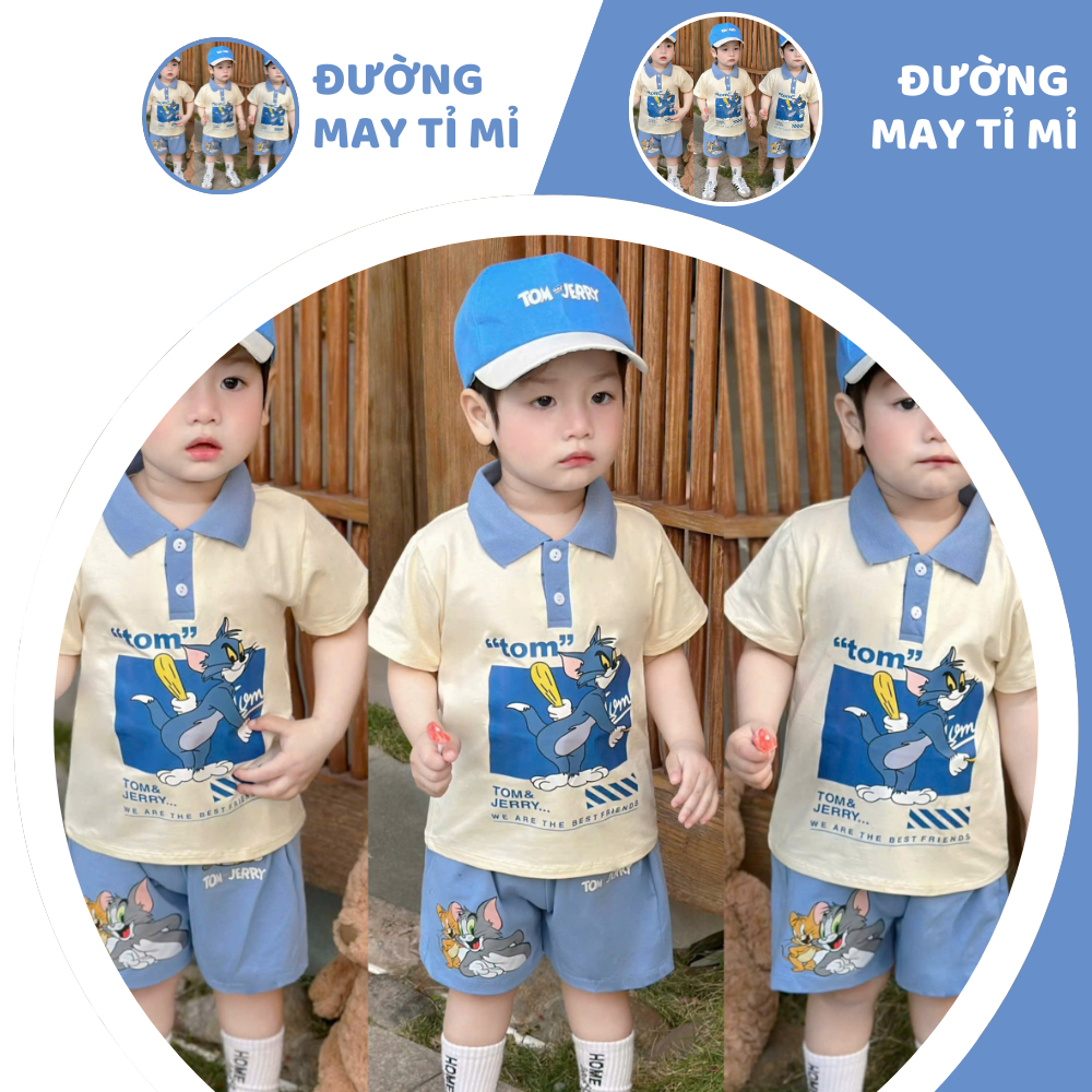 [À ƠI SHOP] C86- bộ polo cổ xanh tom jerry kèm mũ- a117.1750