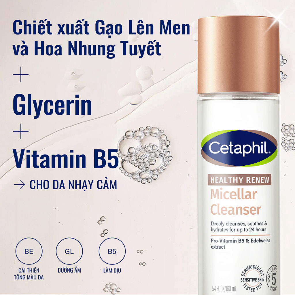 Nước tẩy trang chống lão hóa chuyên sâu cho da nhạy cảm CETAPHIL HEALTHY RENEW MICELLAR CLEANSER WATER 160ML