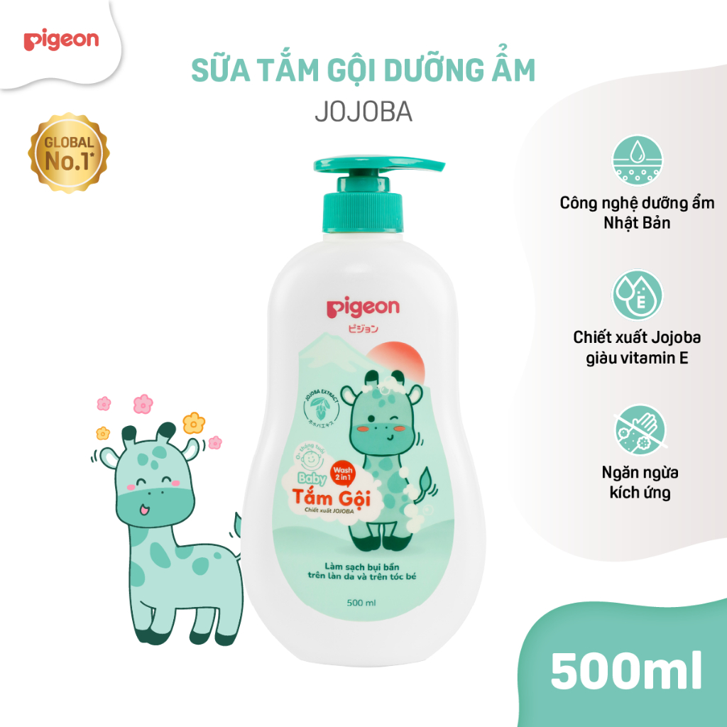[500ML - MUA SỐ LƯỢNG 2 CHAI TẶNG 1 CHAI] Sữa Tắm Gội Dưỡng Ẩm Cho Bé Pigeon Dịu Nhẹ Mềm Mại An Toàn Cho Da Chính Hãng