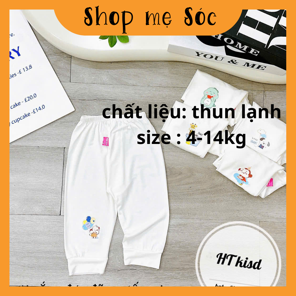 Quần dài chục ĐÁP ĐŨNG NỀN TRẮNG KEM chất thun lạnh họa tiết thú đáng yêu 4-14kg mesocshop