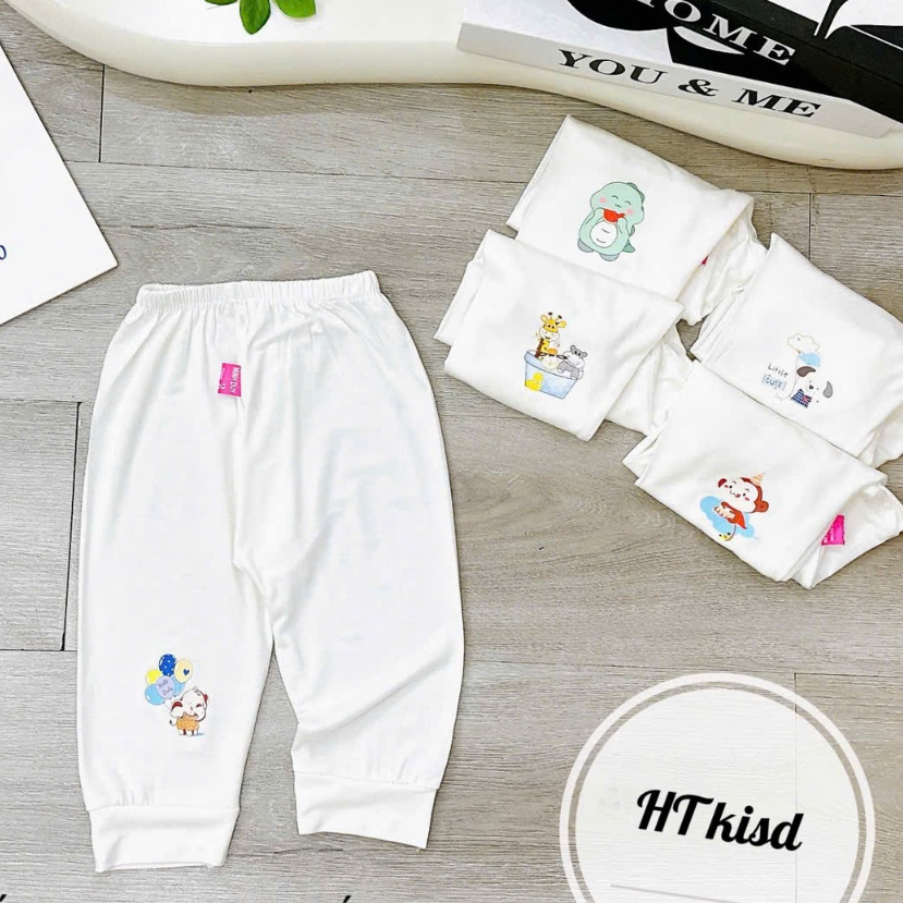 Quần dài chục ĐÁP ĐŨNG NỀN TRẮNG KEM chất thun lạnh họa tiết thú đáng yêu 4-14kg mesocshop
