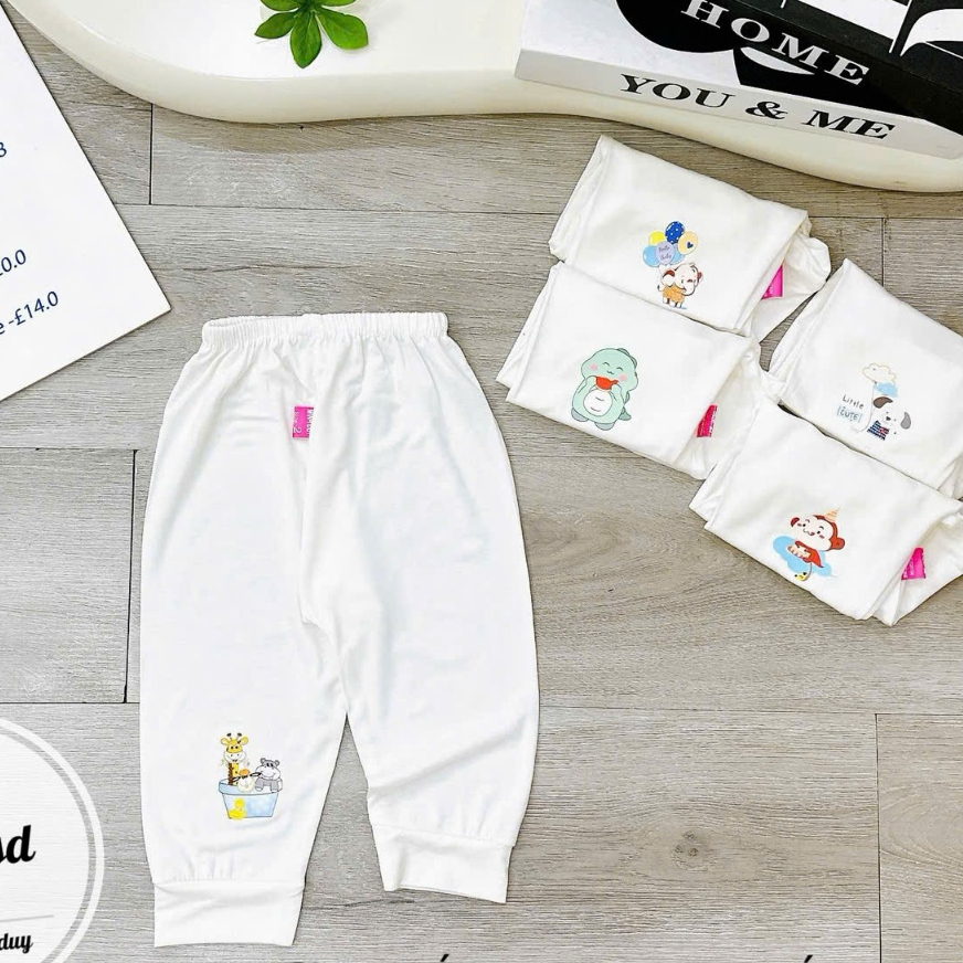 Quần dài chục ĐÁP ĐŨNG NỀN TRẮNG KEM chất thun lạnh họa tiết thú đáng yêu 4-14kg mesocshop