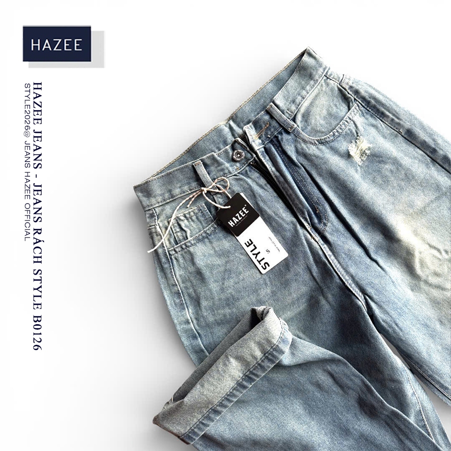 Quần Jean Nữ Rách nhẹ HAZEE Ống Suông Cá tính – Mẫu Mới 2026 STYLE B0126