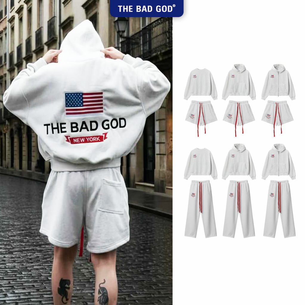 [NEW ARRIVAL ] Set Bộ Nam Nữ The Bad God New York Nỉ Nhung Áo Hoodie Chất Liệu Nỉ Nhung Họa Tiết Thêu Form Boxy