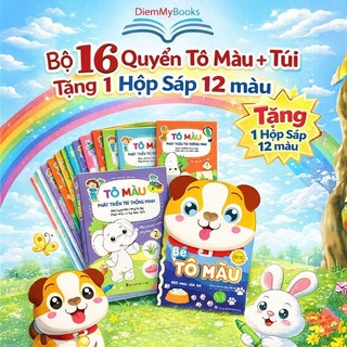 Sách- Bộ 16 Quyển Tập Tô Màu Dành Cho Bé Mẫu Giáo Mầm Non Song Ngữ Anh Việt Từ 3 4 5 Tuổi Tặng Kèm 1 Hộp sáp 12 Màu+Túi