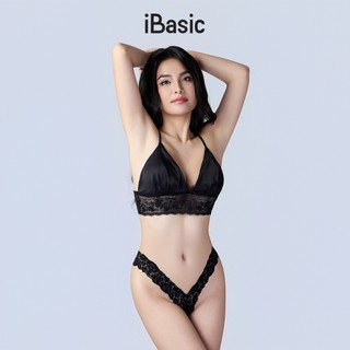 [SEASON OF LOVE] Áo ngực Áo lót Bralette mút mỏng không gọng satin phối ren iBasic thoải mái gợi cảm màu đen BRAW171
