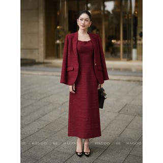 Set nữ 2 chi tiết Blazer dáng suông phối đầm hai dây 3 màu HAGOO Phong cách sang trọng [B9050-V9050]