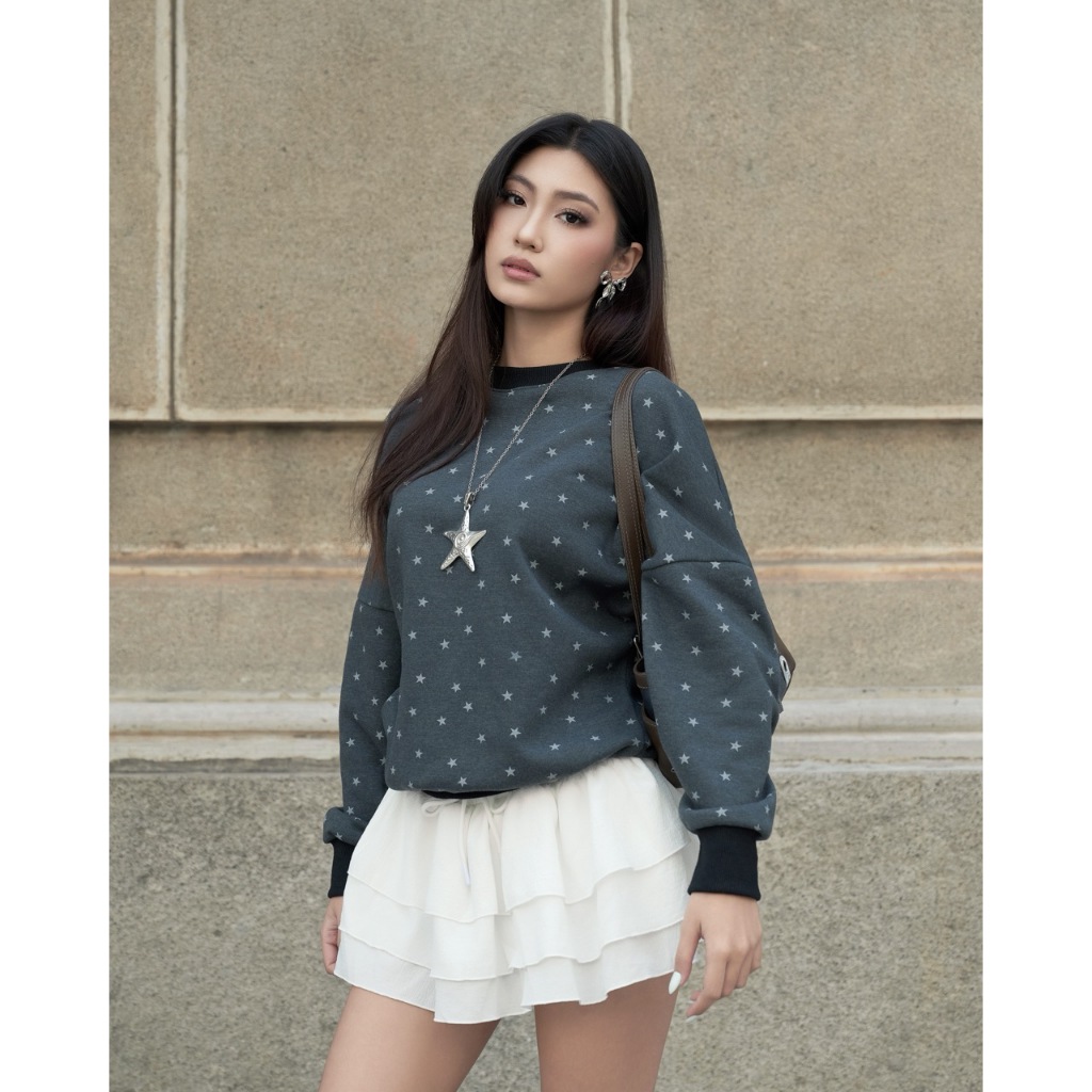 MADMIND Áo Nỉ Sweater Unisex Tay Dài In Ngôi Sao Mặc D8 - Xám, Xám Trắng , Xám Chì , Nâu, Chấm Bi | BigBuy360 - bigbuy360.vn