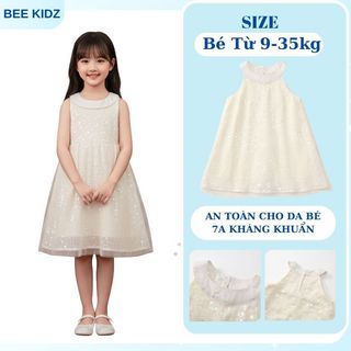 Váy Cổ Yếm Cho Bé, Váy Thiết Kế Cổ Yếm Cho Bé Gái Thiết Kế Họa Tiết Kim Sa Lấp Lánh 2 Lớp Mềm Mại